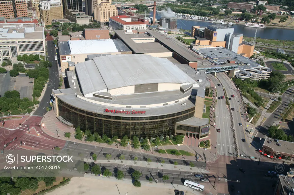 Aerial view of a city, Xcel Energy Center, St. Paul, Minnesota, USA