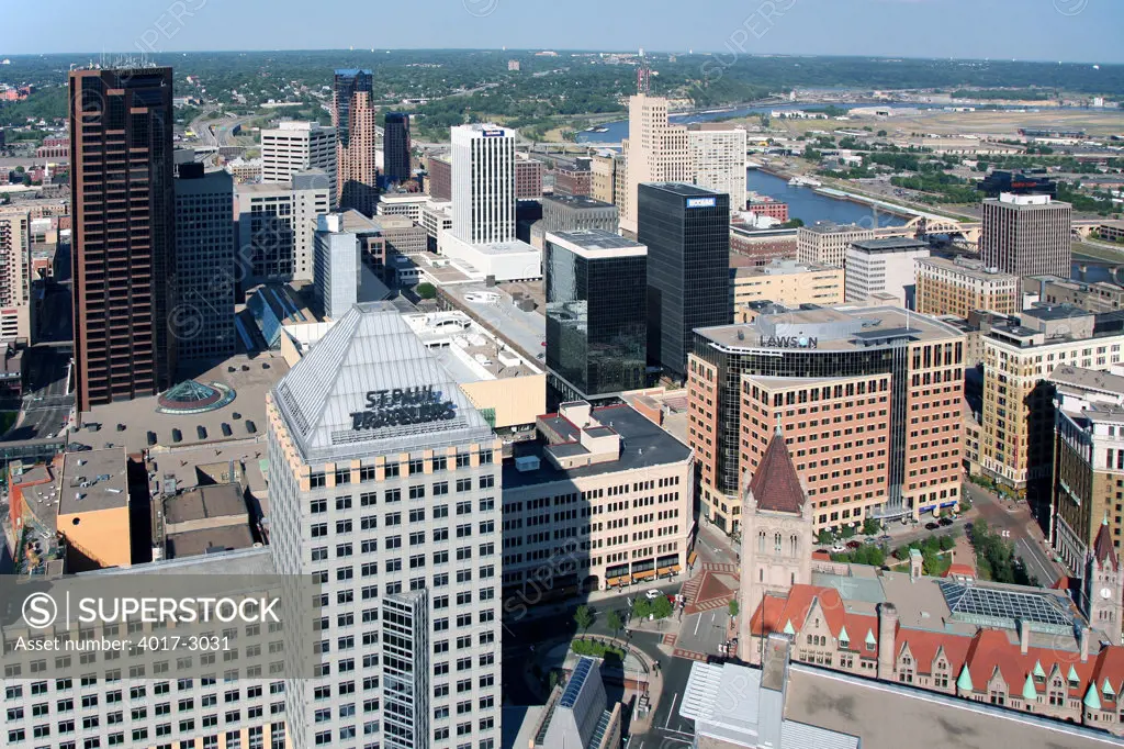 Aerial view of buildings in a city, Travelers Building, St. Paul, Minnesota, USA