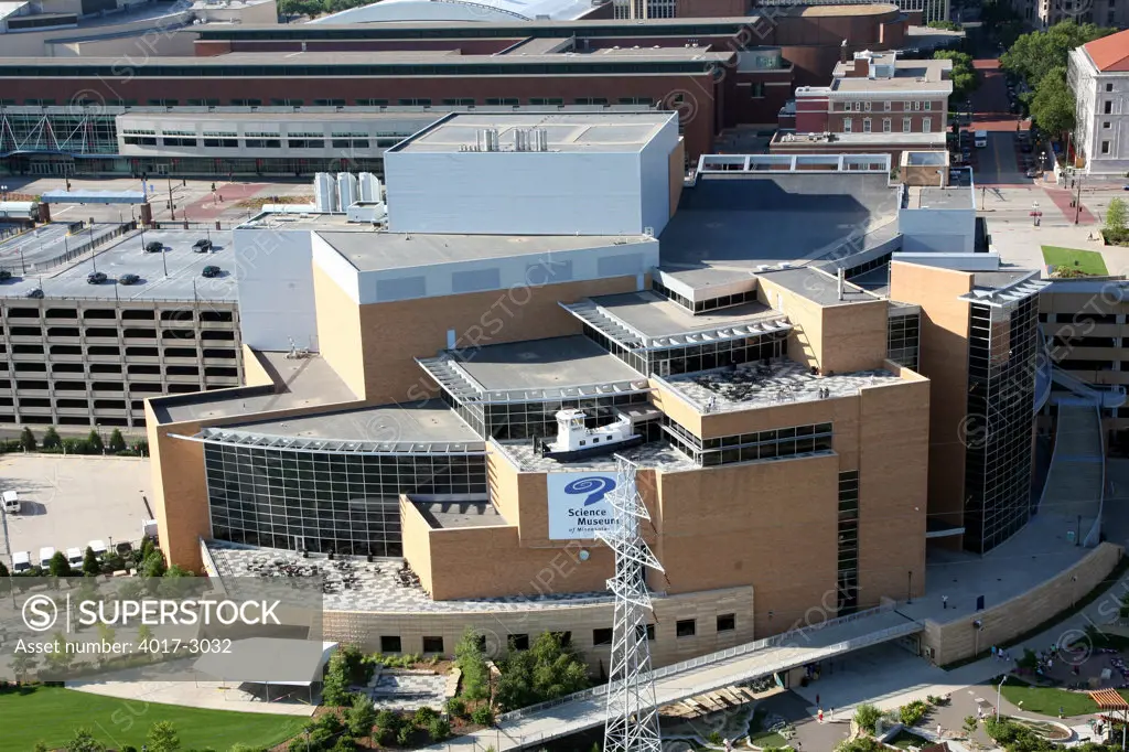 Aerial view of buildings in a city, Xcel Energy Center, St. Paul, Minnesota, USA