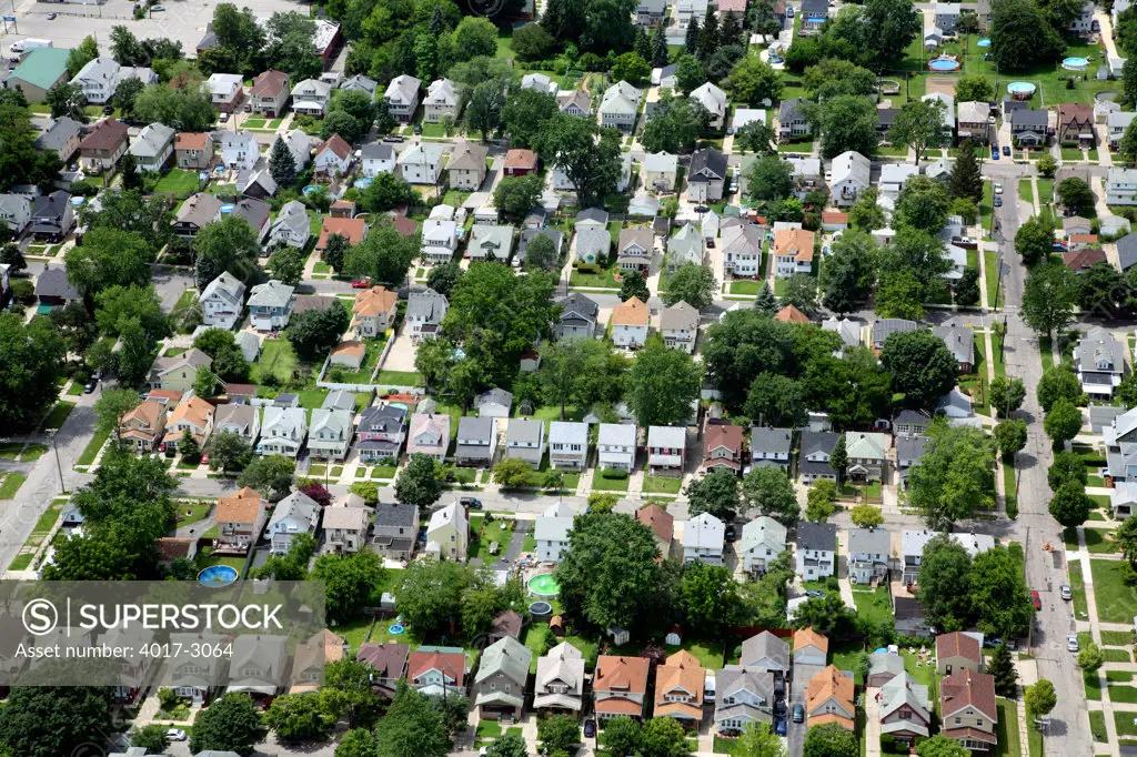 Aerial view of a residential area of Toledo, Ohio, USA