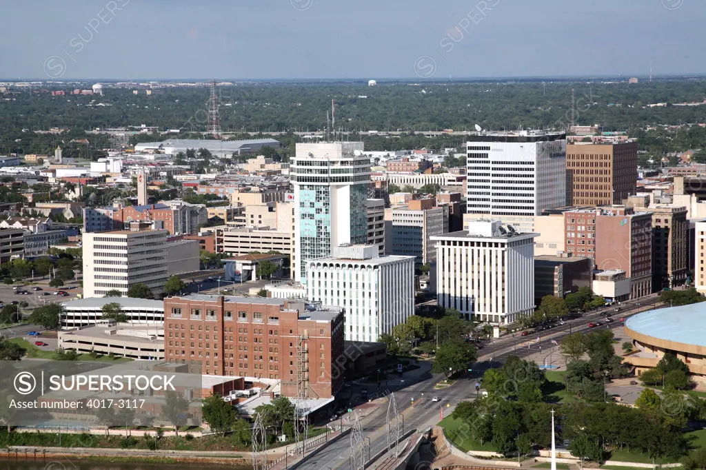 Aerial view of buildings in a city, Broadview Hotel, Wichita, Kansas, USA