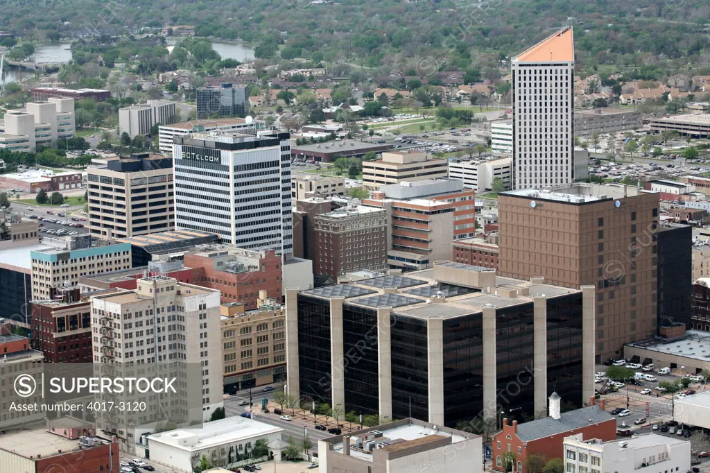 Aerial view of buildings in a city, Oil Trade Center, Wichita, Kansas, USA