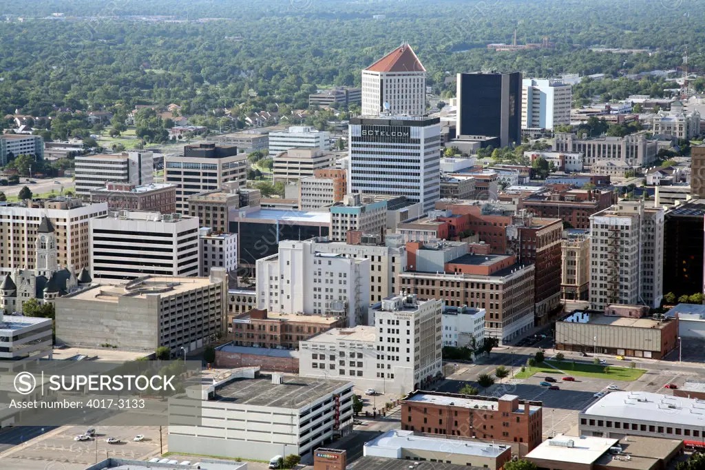 Aerial view of buildings in a city, Wichita, Kansas, USA