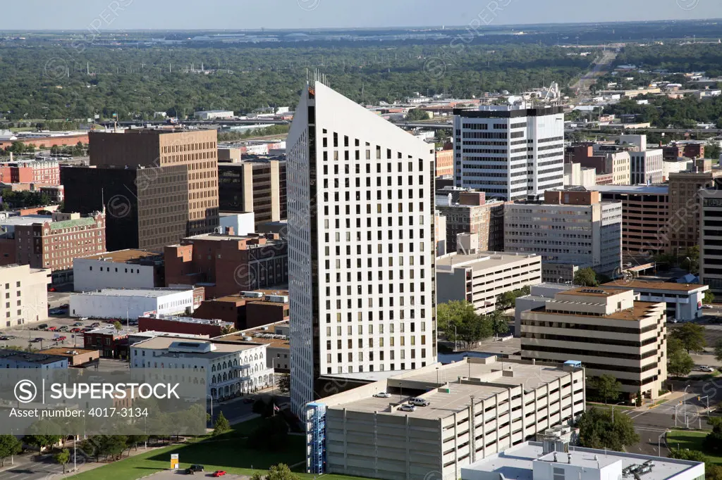 Aerial view of buildings in a city, Epic Center, Wichita, Kansas, USA