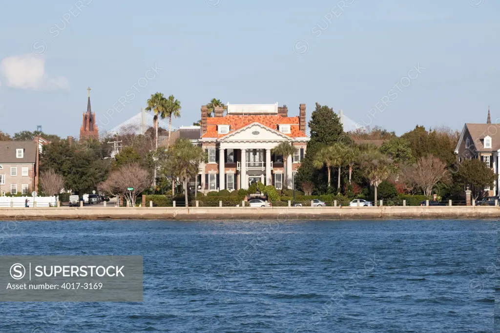 USA, South Carolina, Charleston, Historic Charleston Waterfront District seen from Ashley River