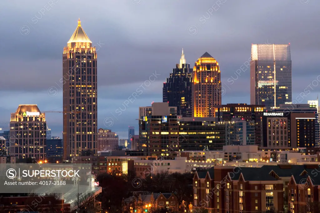 Skyline of Midtown Atlanta at dusk, Atlanta, Georgia, USA