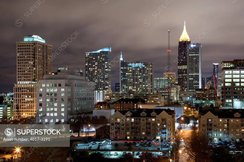 Midtown Atlanta skyline at night, Atlanta, Georgia, USA