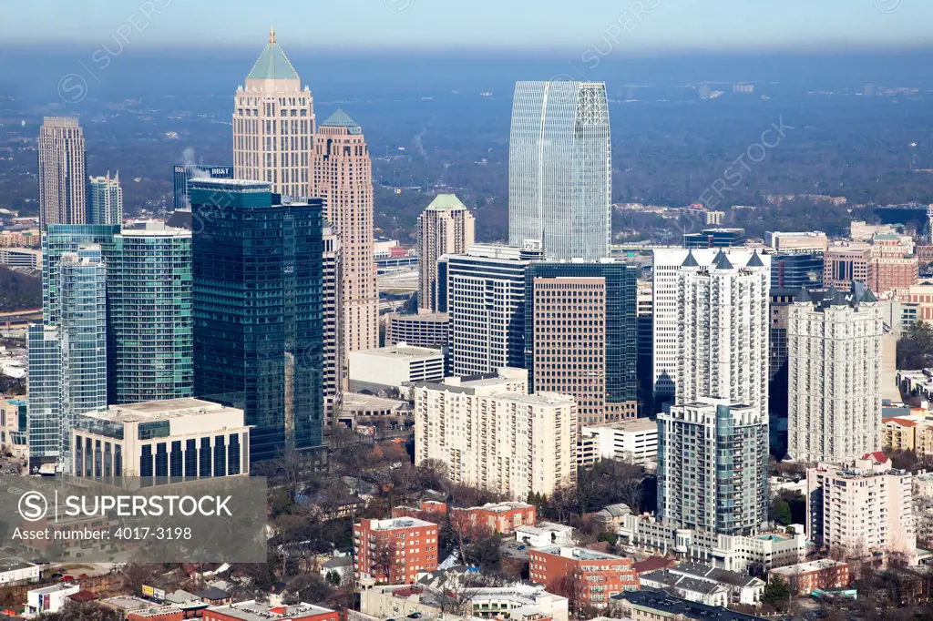 Aerial view of the skyline in Downtown Atlanta, Atlanta, Georgia, USA