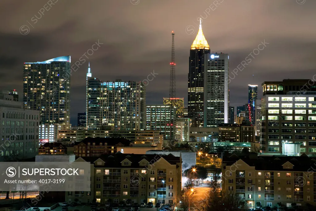 Midtown Atlanta skyline at night, Atlanta, Georgia, USA