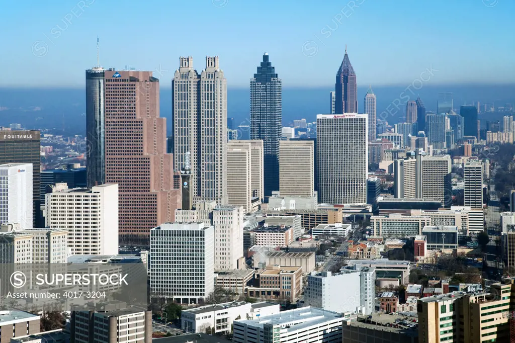 Aerial view of the skyline in Downtown Atlanta, Atlanta, Georgia, USA