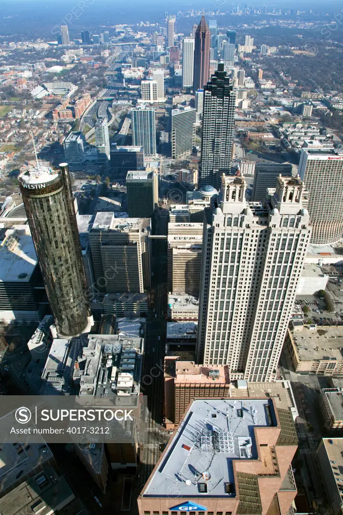 Aerial view of skyscrapers in Downtown Atlanta, Atlanta, Georgia, USA