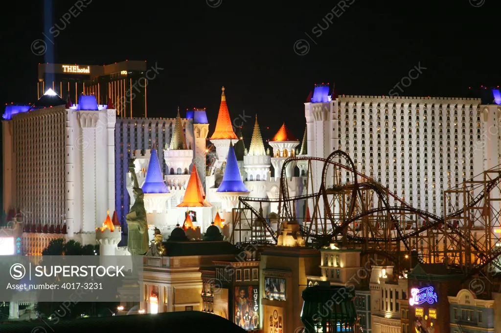 Various Las Vegas Casinos Crowd together along the strip, Las Vegas, Clark County, Nevada, USA