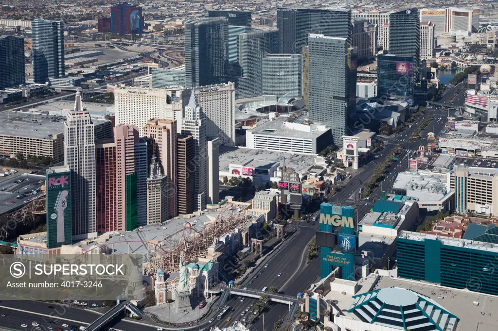 Aerial view of the Las Vegas Strip near CityCenter and New York Resorts, Las Vegas, Clark County, Nevada, USA