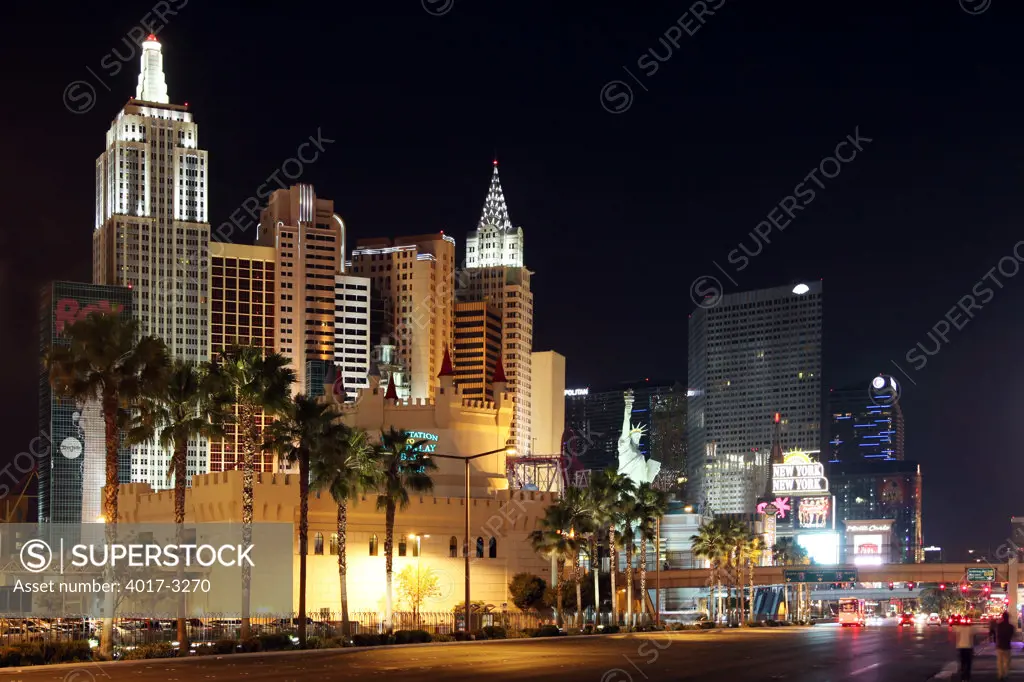 Las Vegas Boulevard with the New York New York Hotel and Casino in foreground, Las Vegas, Clark County, Nevada, USA