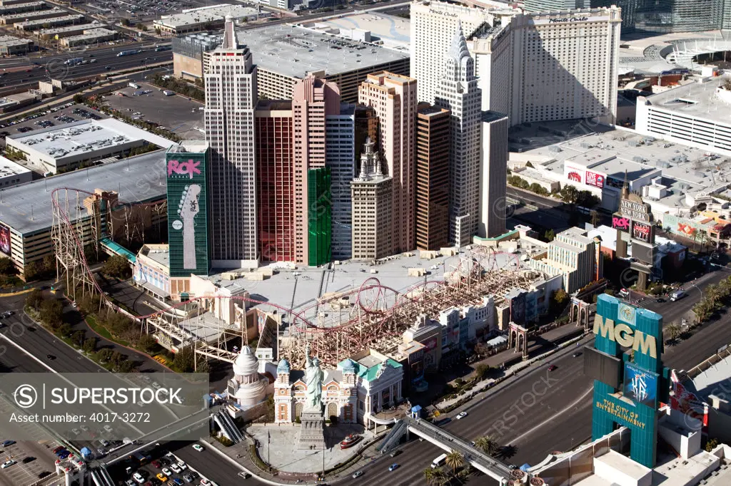 Aerial view of New York New York Resort on the Las Vegas Strip, Las Vegas, Clark County, Nevada, USA
