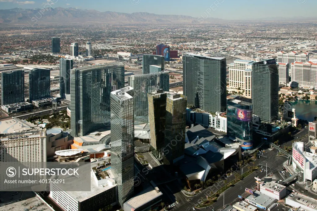 Aerial view of the CityCenter development on the Las Vegas Strip, Las Vegas, Clark County, Nevada, USA