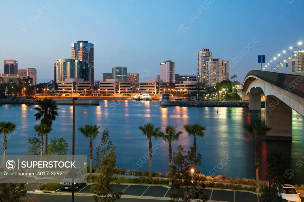 Downtown Long Beach, California Skyline from across the Los Angeles River Waterfront