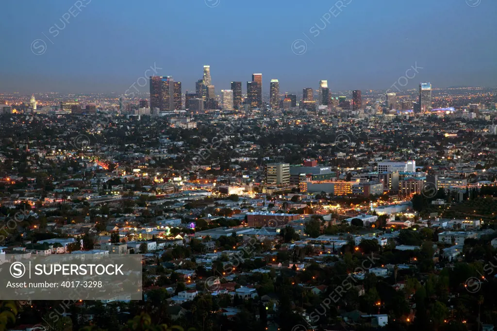 Downtown Skyline of Los Angeles, California at Night from Griffith Park