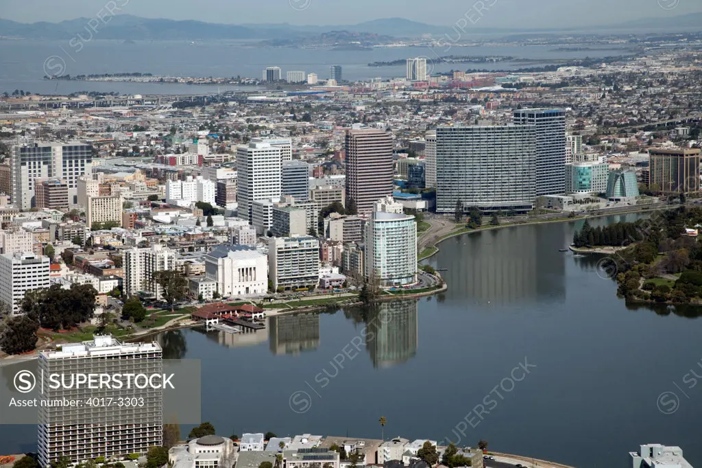 Downtown Oakland, California with Lake Merritt