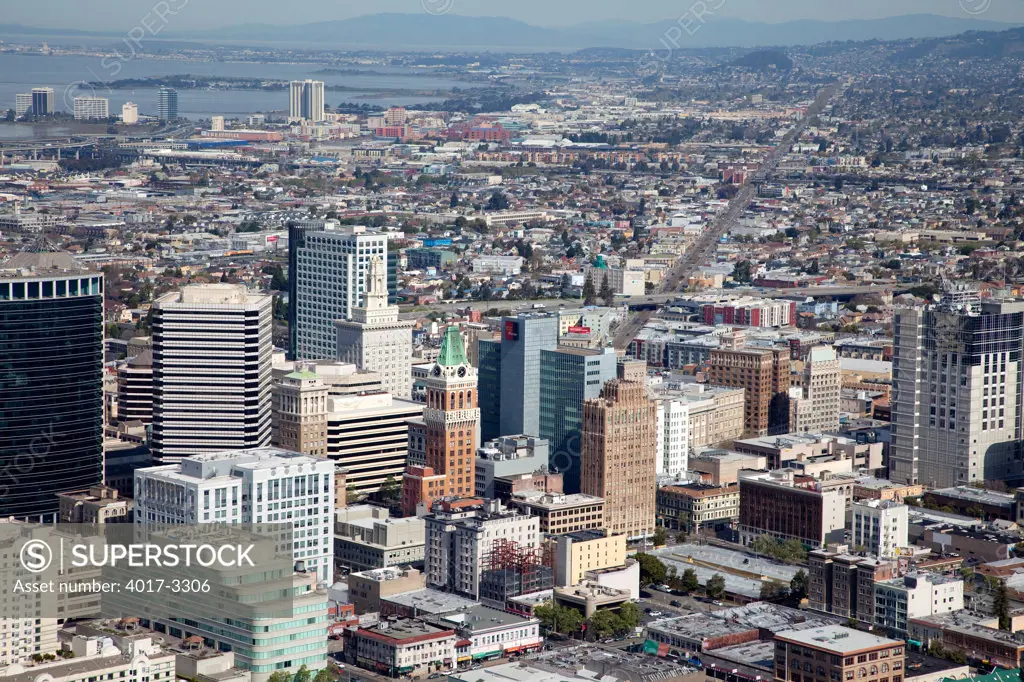 Aerial of Downtown Oakland, California with Uptown in the Background
