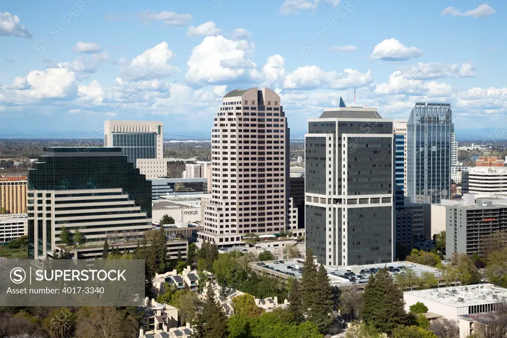 Aerial of the Downtown Skyline of Sacramento, California