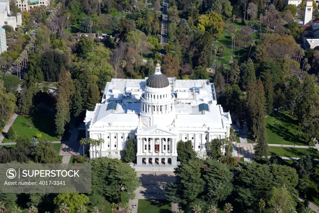 Aerial of the State Capitol Building in Sacramento, California