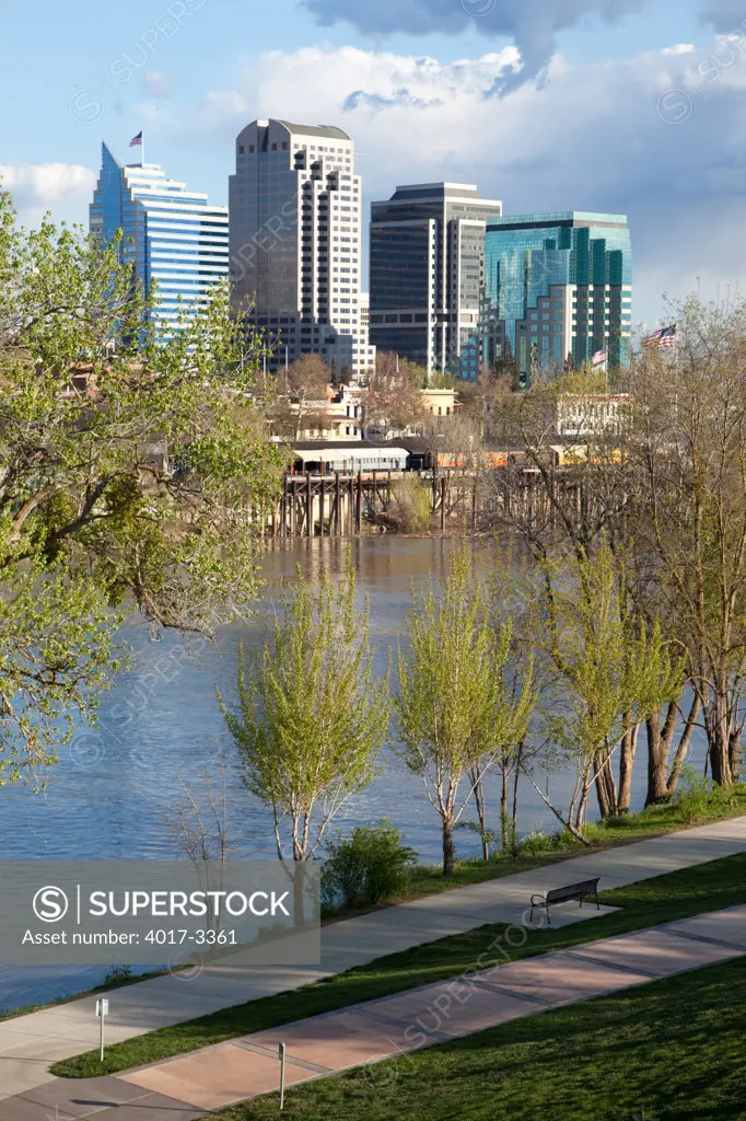 Downtown Sacramento, California Skyline from River walk park