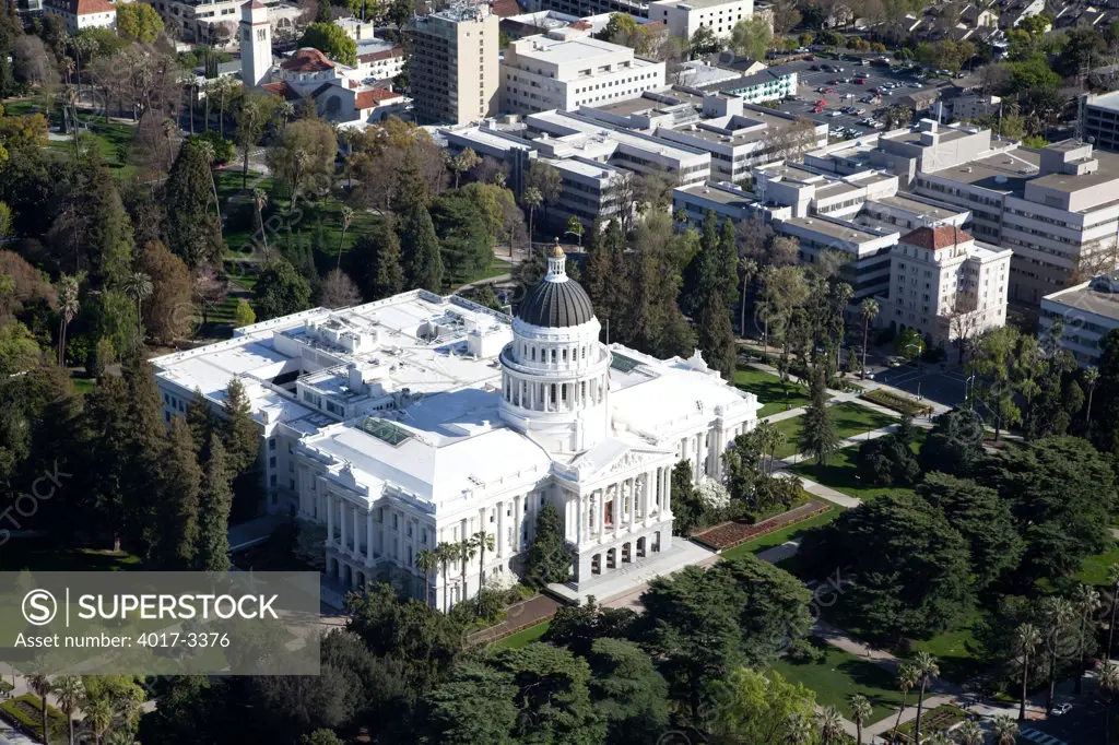Aerial of the State Capitol Building in Sacramento, California