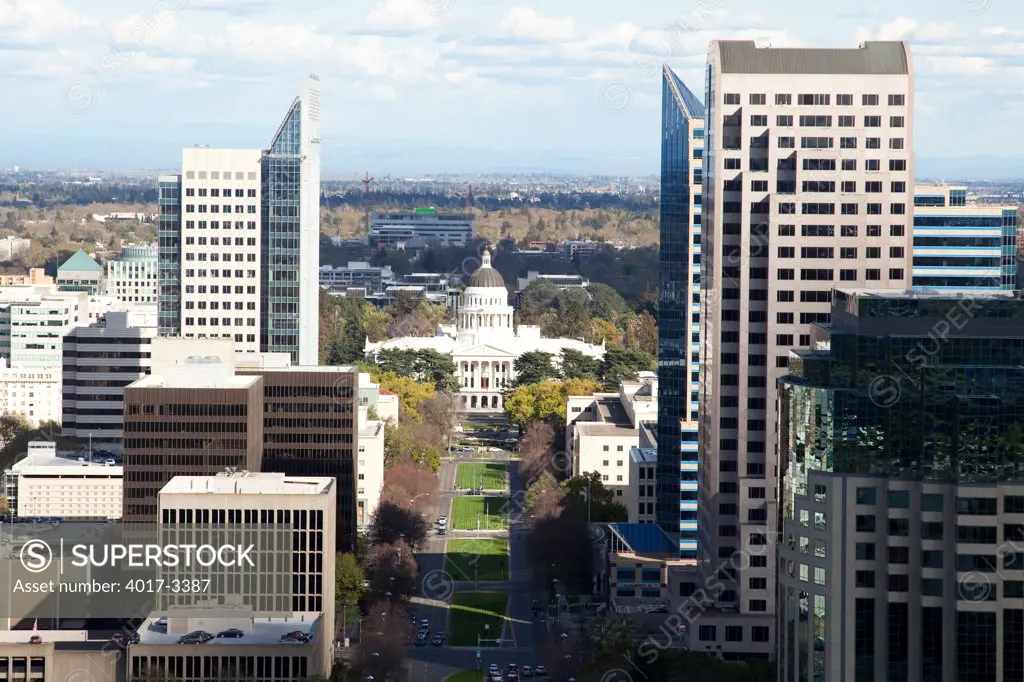 Looking Down Capitol Mall in Downtown Sacramento, California