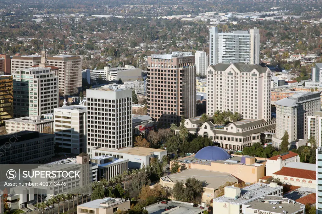 Aerial of the Fairmount Hotel in Paseo, San Jose, California