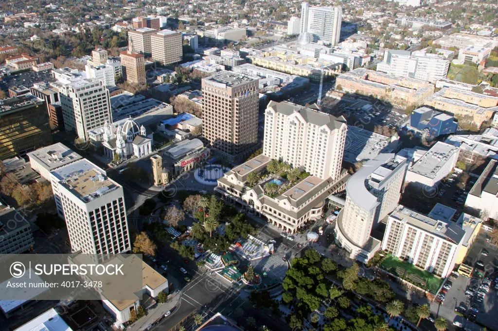 Aerial of the Fairmount Hotel in Paseo, San Jose, California