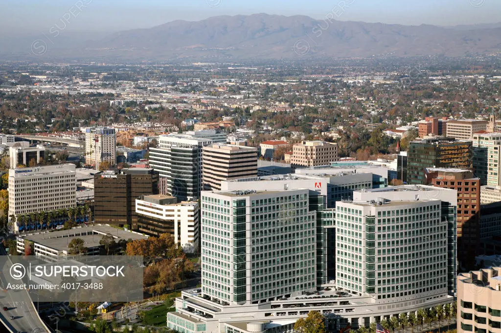 Aerial of the Adobe Systems Building in Central San Jose, California