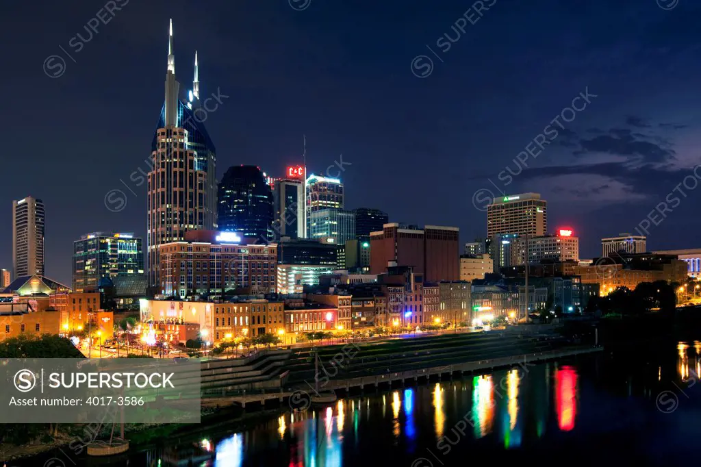 Nashville, Tennessee Downtown Skyline from Shelby Street Bridge over the Cumberland River