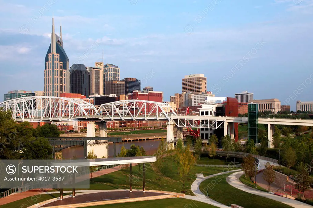 Nashville, Tennesse Downtown Skyline from Cumberland Park