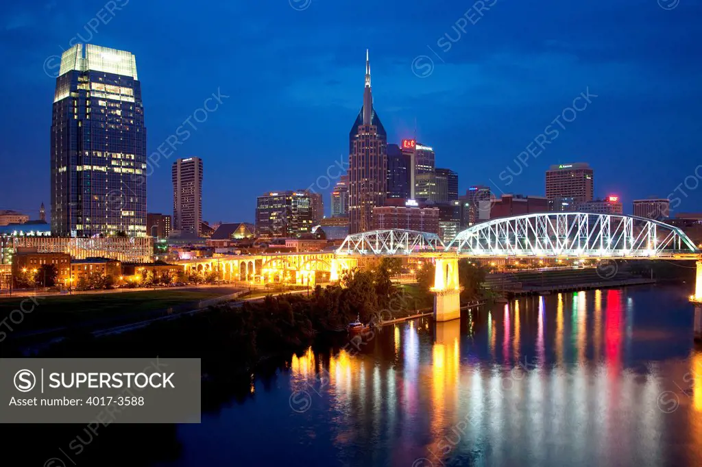 Nashville, Tennesse Downtown Skyline from the Gateway Bridge