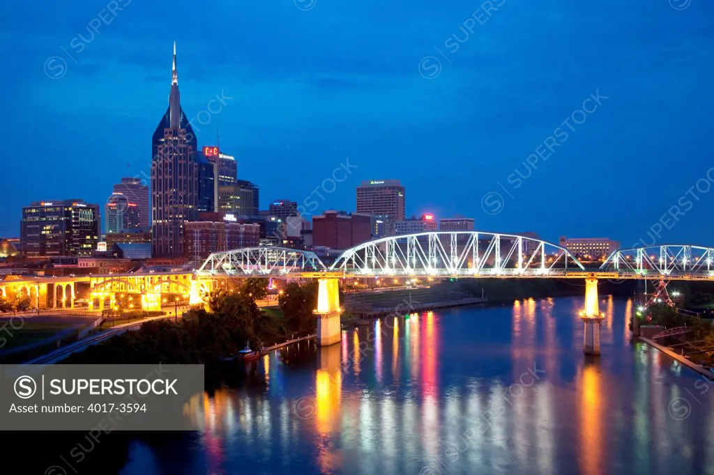 Downtown Nashville, Tennessee from the Gateway Bridge over the Cumberland River