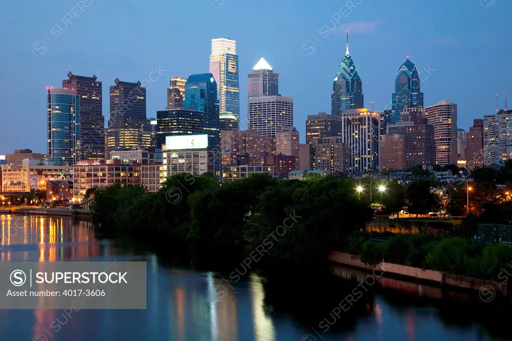 Center City, Philadelphia, Pennsylvania Skyline from the Schuykill River at Dusk
