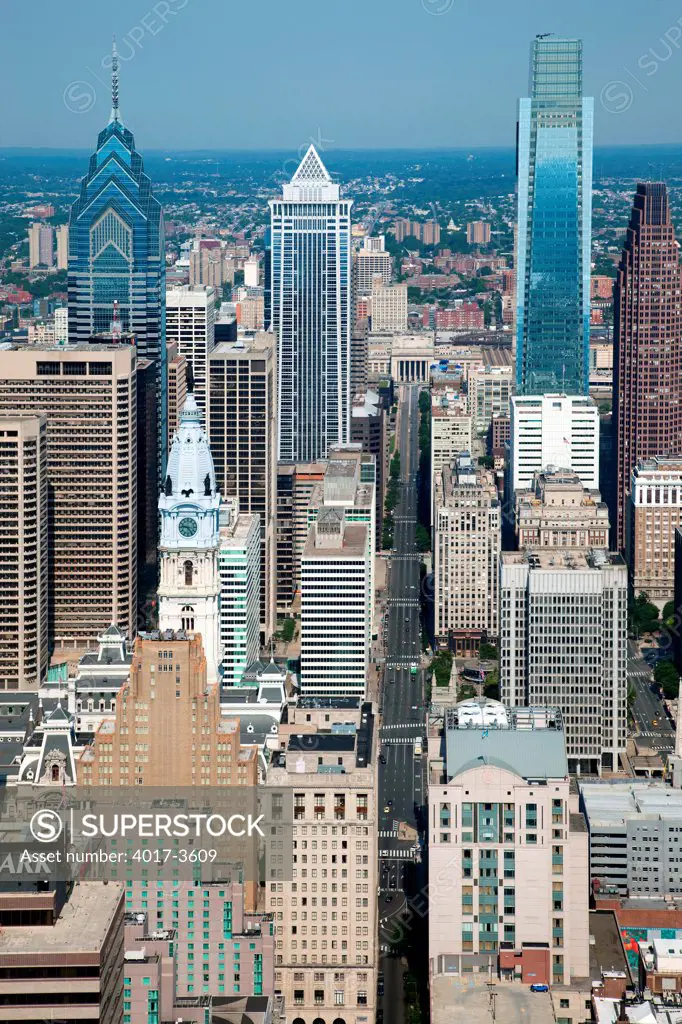 Aerial Looking Down John F Kenedy Boulevard in Center City, Philadelphia, Pennsylvania