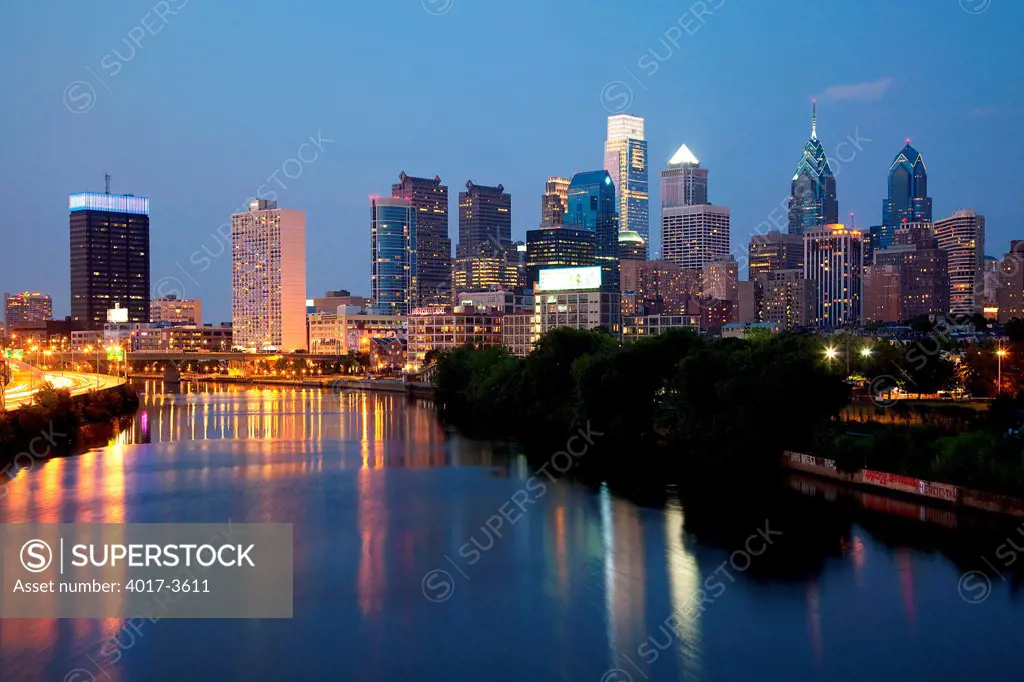 Center City, Philadelphia, Pennsylvania Skyline from the Schuykill River at Dusk