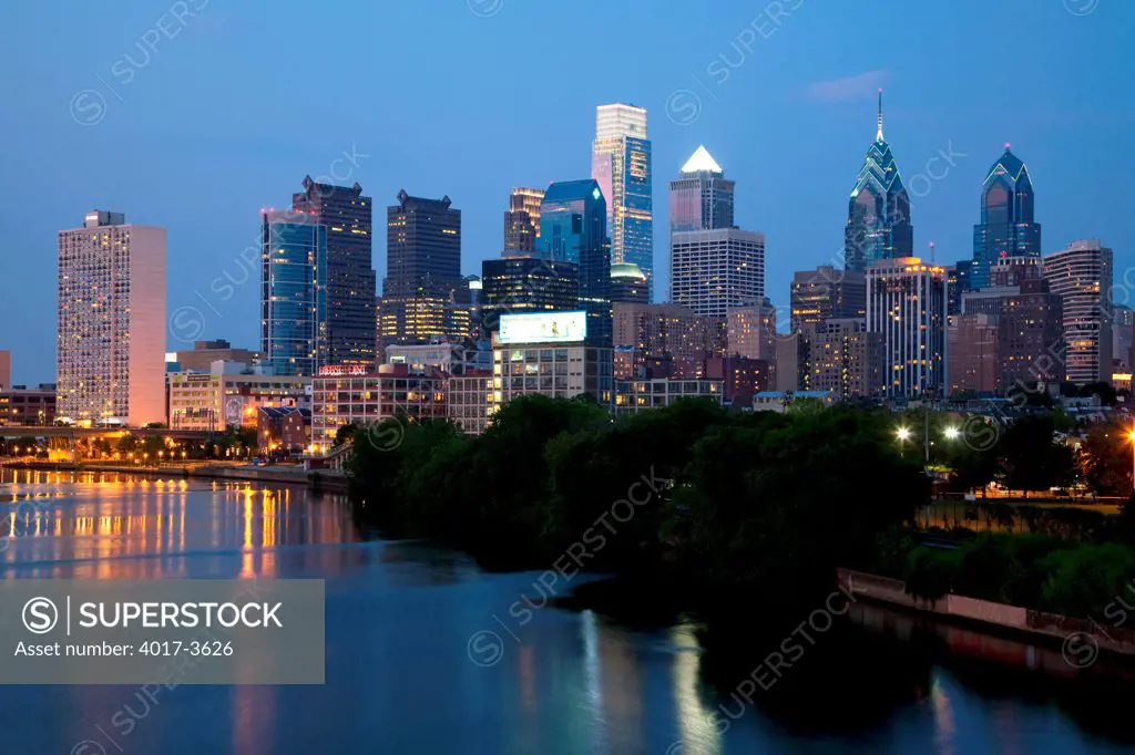 Center City, Philadelphia, Pennsylvania Skyline from the Schuykill River at Dusk