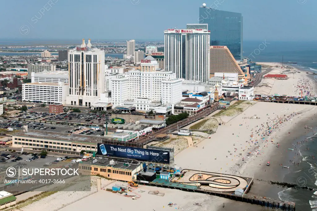 USA, New Jersey state, Atlantic City, Skyline from over Atlantic Ocean