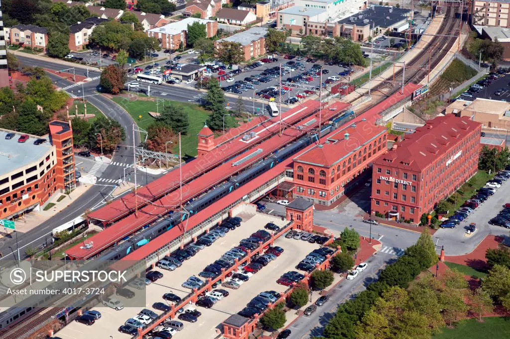 USA, Pennsylvania, Wilimington, Delaware, Aerial view of Wilmington Amtrak