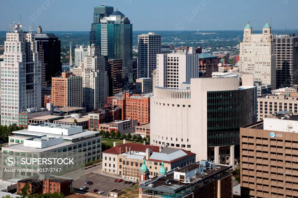 USA, Missouri, Kansas City, Aerial of northeast area of Downtown Loop