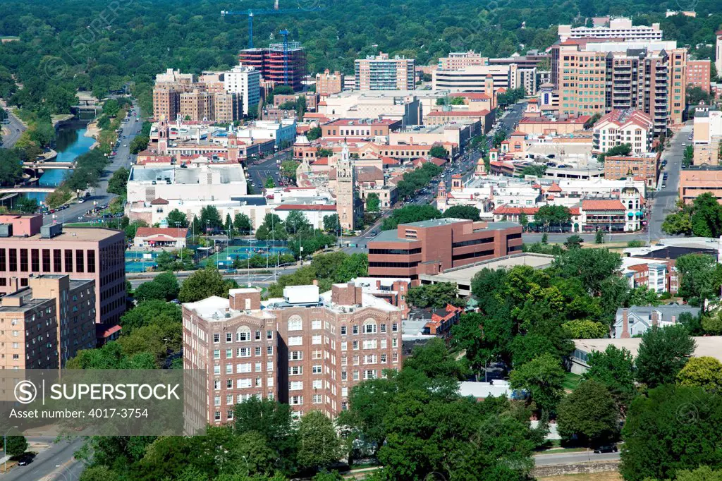 USA, Missouri, Kansas City, Aerial view of Country Club Plaza district