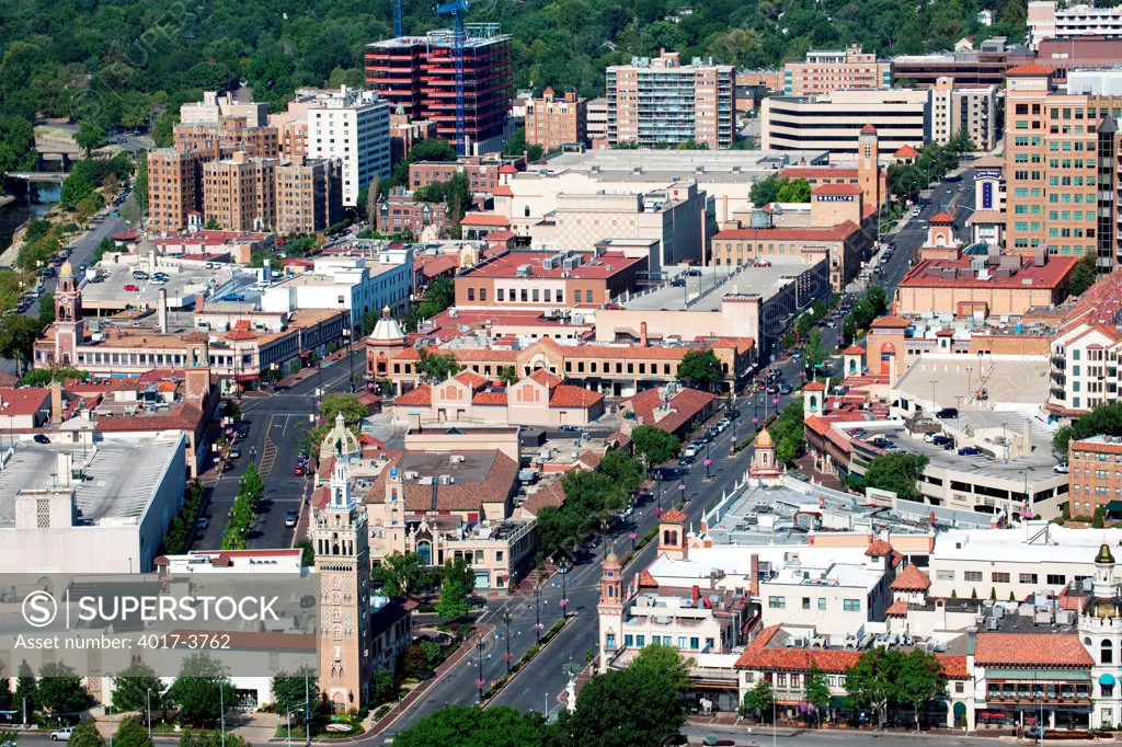 USA, Missouri, Kansas City, Aerial view of Country Club Plaza shopping district