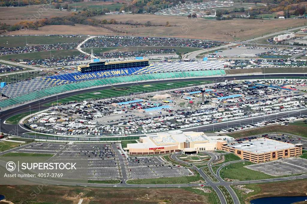USA, Missouri, Kansas City, Aerial view of Kansas Speedway and Hollywood Casino