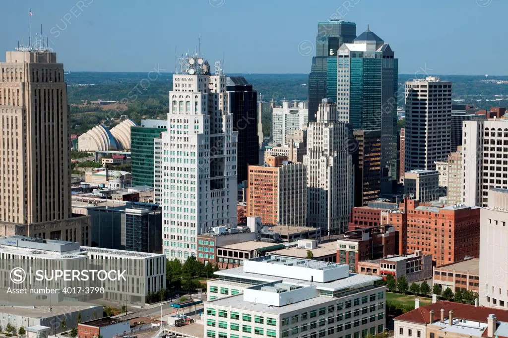 USA, Missouri, Kansas City, Aerial view of Downtown