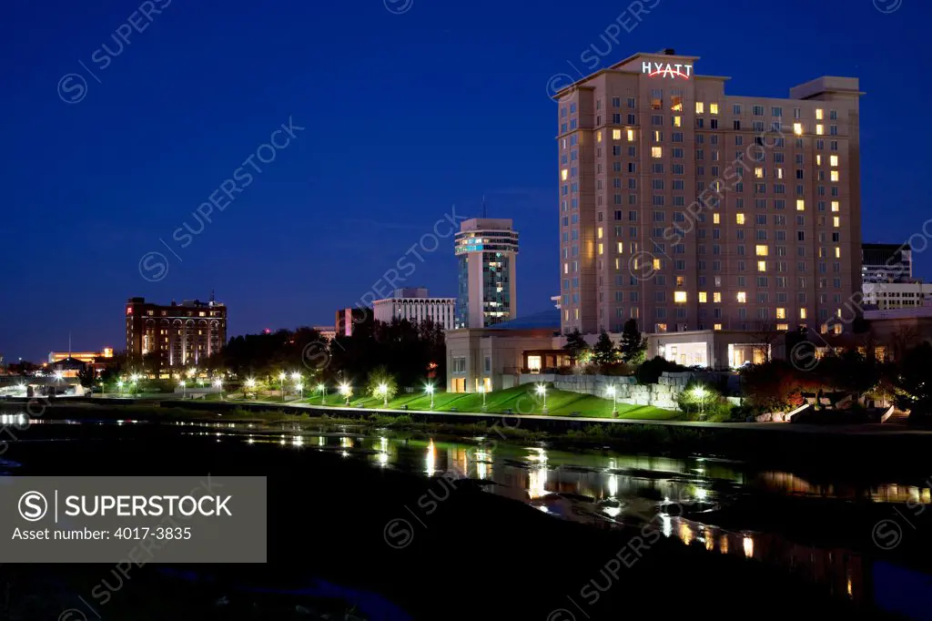 USA, Kansas, Wichita, Hotel at Century II Performing Arts and Convention Center along Arkansas River
