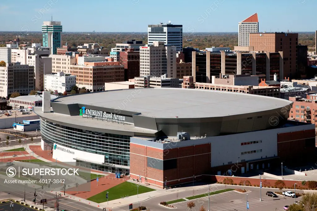 USA, Kansas, Wichita, Aerial of Intrust Bank Arena