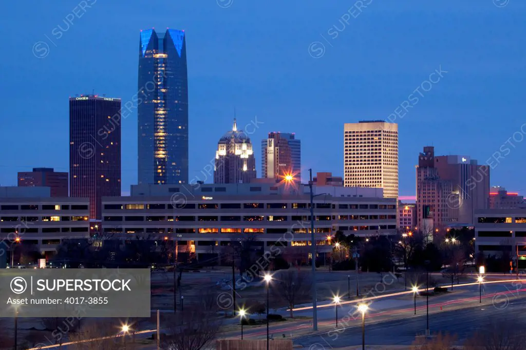 USA, Oklahoma, Oklahoma City, Cityscape at dusk